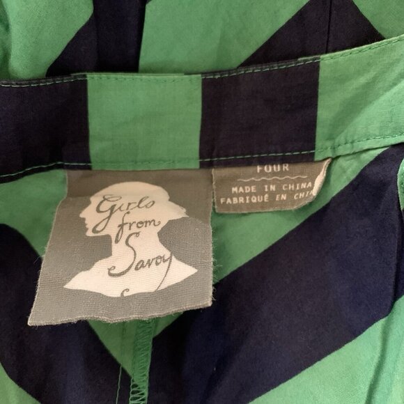 Girls From Savoy Green Navy Striped Halter Sundress Bow Neck Fit Flare Cotton 4 - Picture 5 of 6